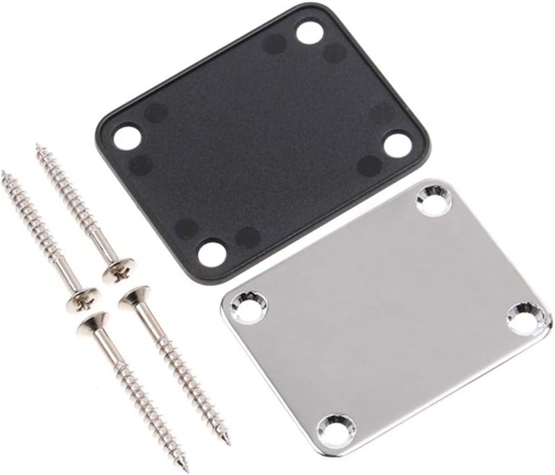 Micovay 2 Pack Guitar Metal Neck Plates with Plastic Mat Compatible for Strat Tele Style Electric Guitar Replacement, Chrome - Image 2